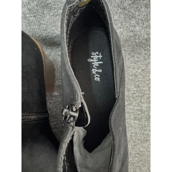 Style & Co Women's Sz 9.5Black Faux Suede Ankle Booties Boots Block Heel - Picture 8 of 13